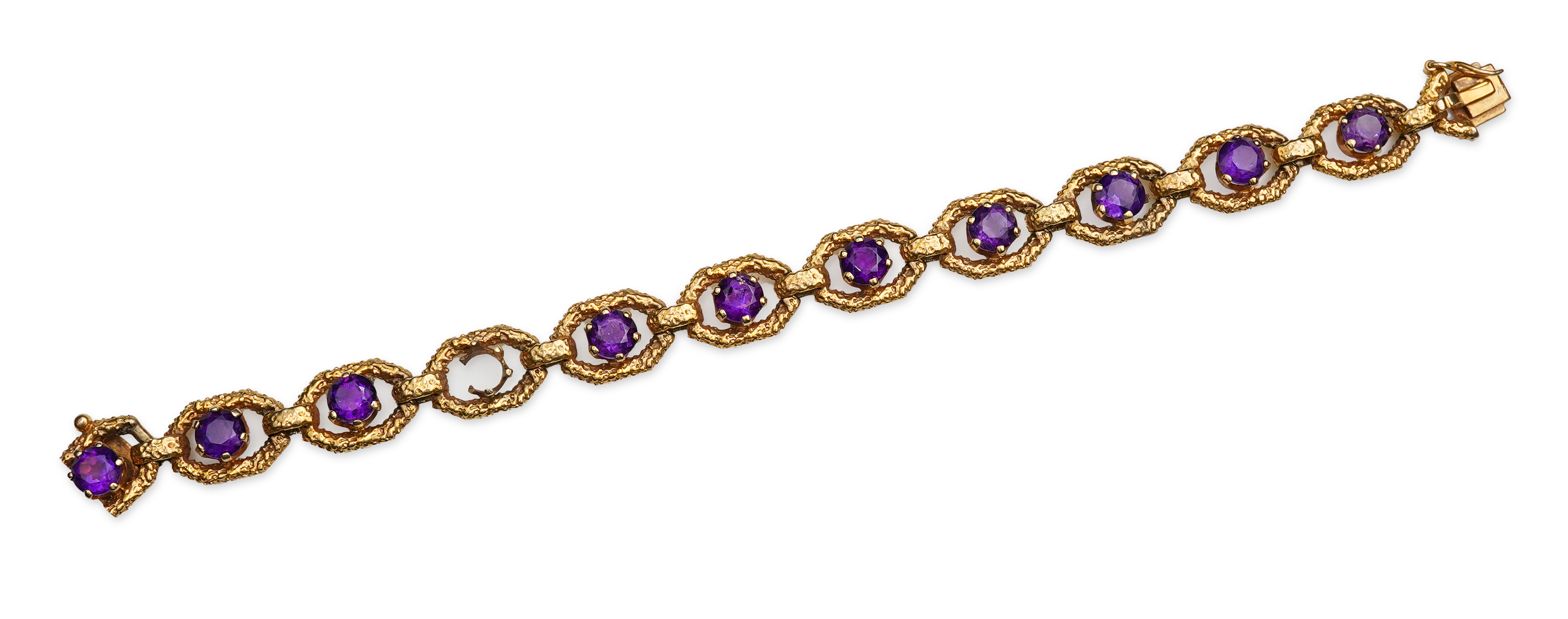 A gold and amethyst bracelet, circa 1975